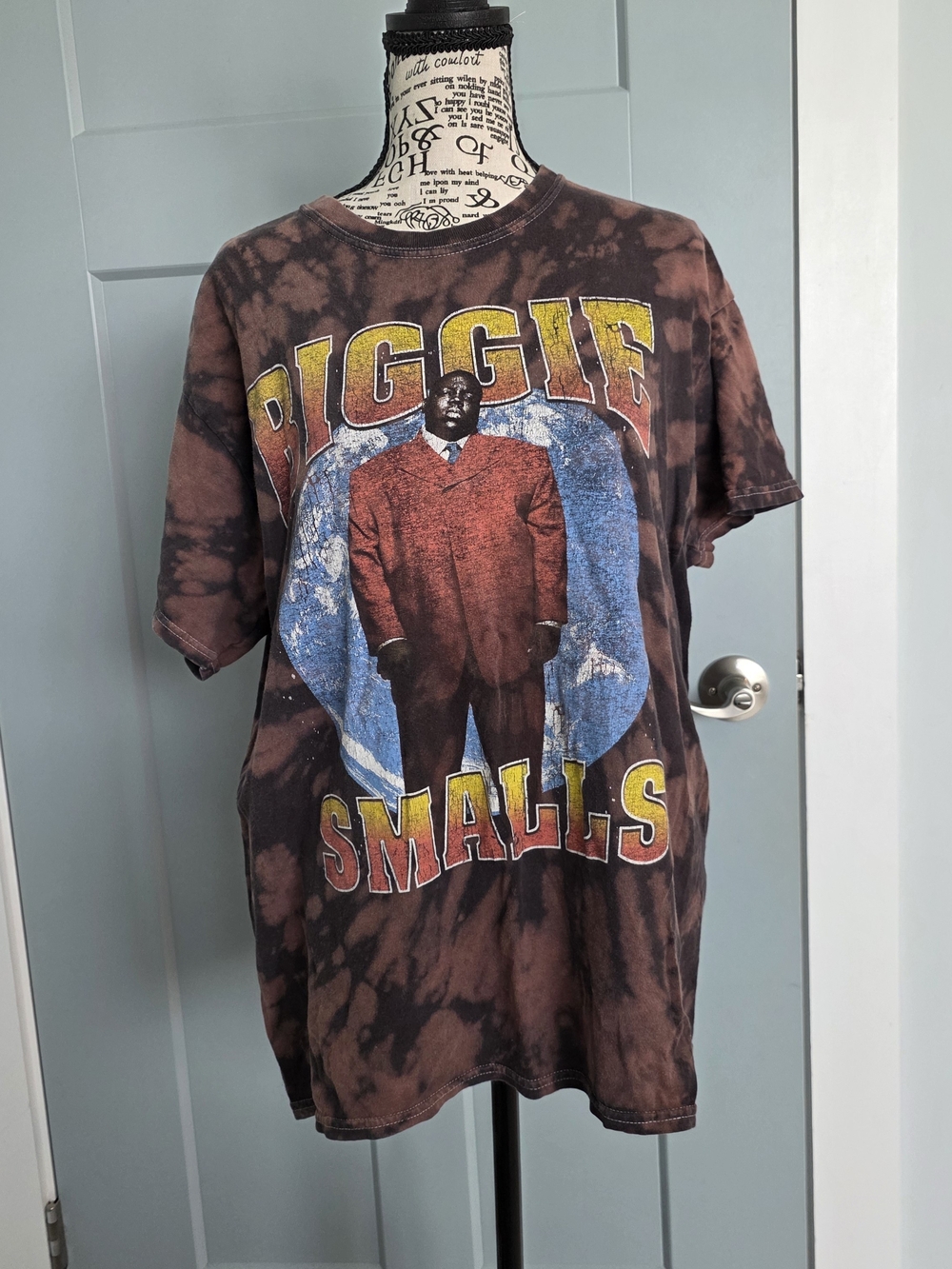 Notorious BIG Biggie Smalls Graphic Tee Brown Tie Dye Acid Wash Rap Shirt L